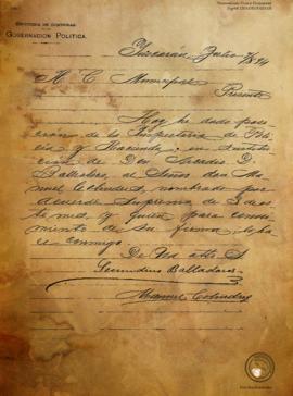 Nombramiento de un nuevo inspector de policía para Yuscarán 1894