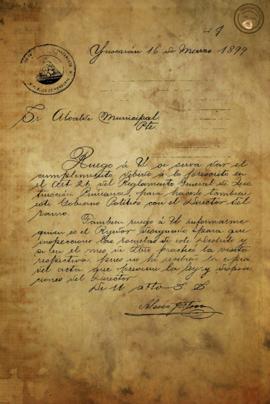 Carta sobre reglamento de instrucción primaria e inspección de escuelas del distrito. 1899
