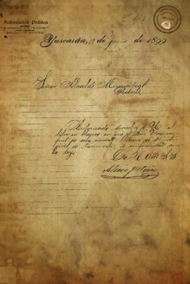Sobre el envío de un cuadro con el registro civil de nacimientos. 1899