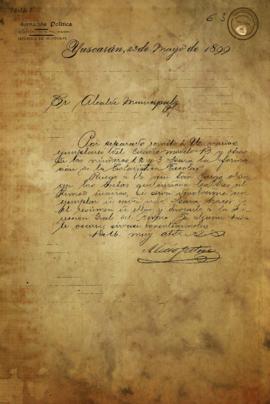Carta sobre remisión de unos ejemplares de cuadros estadísticos. 1899