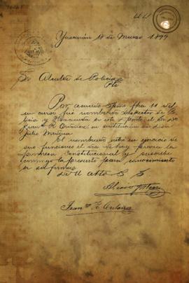 Aviso sobre el nombramiento de un nuevo inspector de policía y hacienda en Yuscarán. 1899