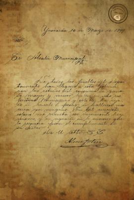 Carta para que se envíe el estado de consumo de ganado en Yuscarán. 1899