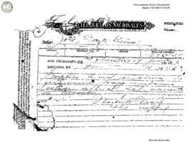 Telegrama enviado de Potrerillos 1926