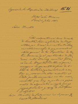 Carta al Ministro de Relaciones de Honduras 1861