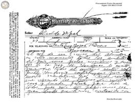 Telegrama enviado de Santa Cruz de Yojoa 1936