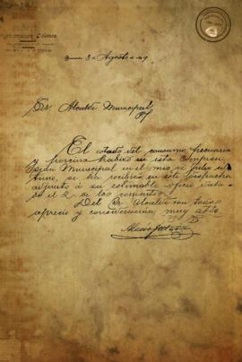 Confirmación del recibo de informe de consumo pecuario en la municipalidad de Yuscarán. 1899