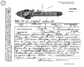 Telegrama enviado de Tegucigalpa 1935