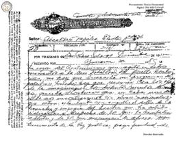 Telegrama enviado de San Pedro Sula 1935