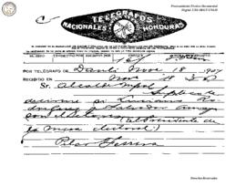 Telegrama enviado de Danlí 1907