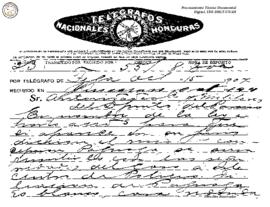 Telegrama enviado de Tela 1907