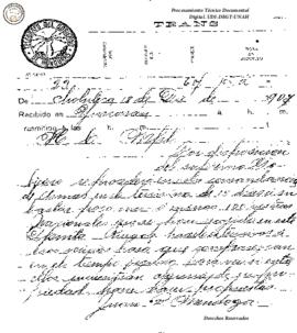 Telegrama enviado de Choluteca 1907