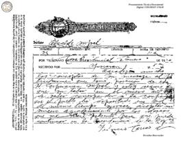 Telegrama enviado de Tegucigalpa 1936