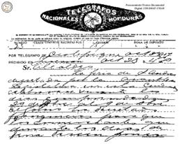 Telegrama enviado de Ocotepeque 1907