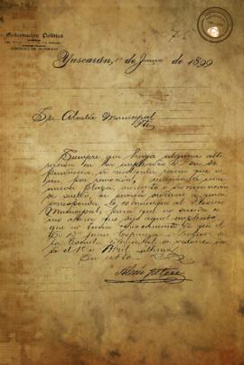 Carta para que se avise si hay cualquier cambio en los sueldos de los empleados municipales. 1899