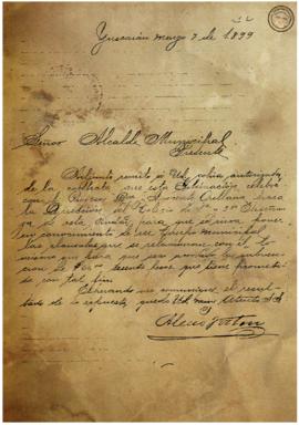 Sobre el envío de una copia de la contrata con Don Inocencio Orellana. 1899