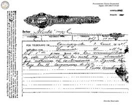 Telegrama enviado de Comayagüela 1936