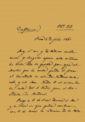 Carta confidencial para concertar reunión y firmar Concordato 1861