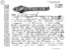 Telegrama enviado de Tegucigalpa 1935