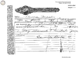 Telegrama enviado de Potrerillos 1948