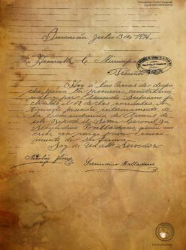 Carta informando toma de posesión de comandancia de armas 1894